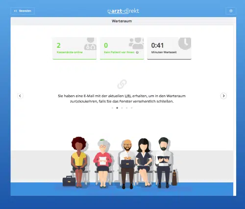 Online Wartezimmer für Video Sprechstunde in der App arzt-direkt